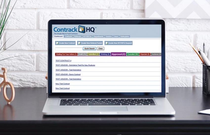 Computer screen showing contract management app